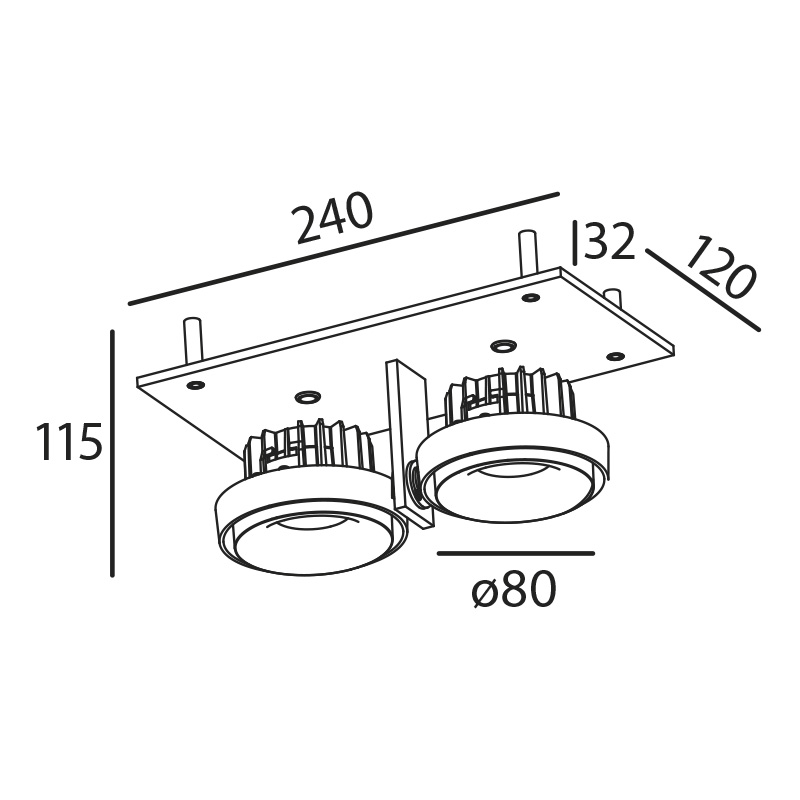 Eb-Strahler randlos 240x120 LED 2x9.3W 45° silber
240V 3000K 2x705lm CRI90 500mA IP20 - Image 2