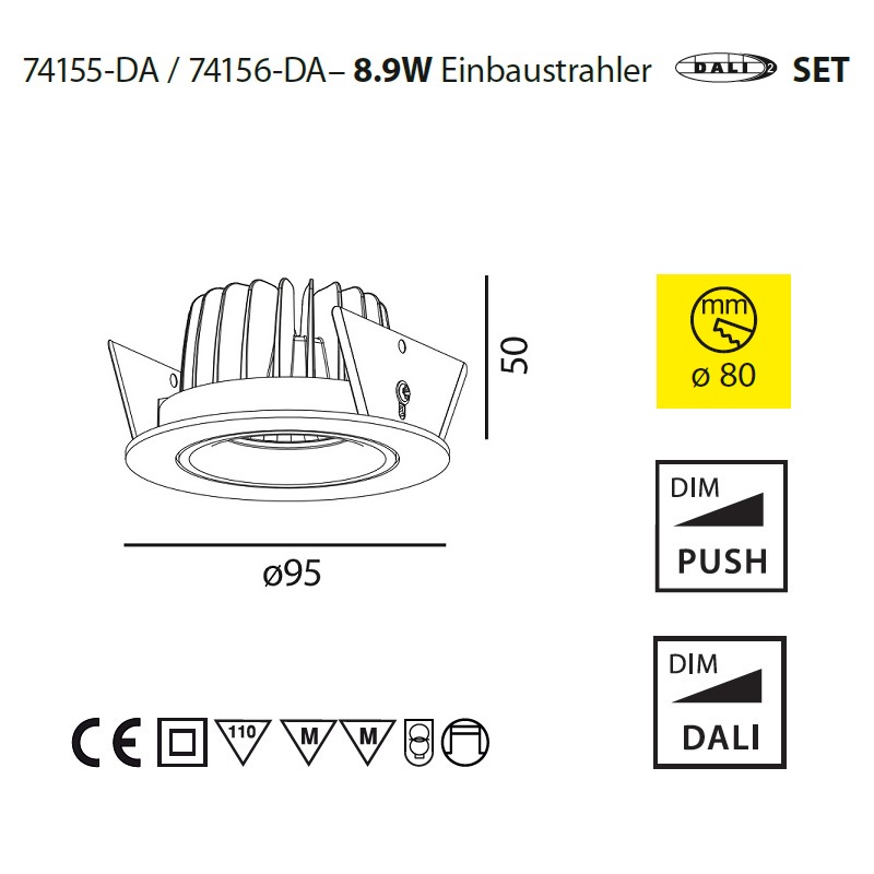 Einbaustrahler SET-DALI 9W D=95 60° weiss matt
240V/ DC 3000K 500mA 1011lm CRI90 / IP44 - Image 2