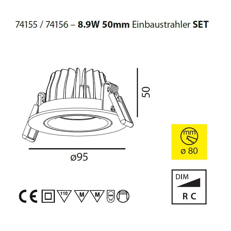 Einbaustrahler SET 9W D=95 60° weiss matt
240V/ 2700K 500mA 1011lm CRI90 ET=50 /IP44 - Image 2