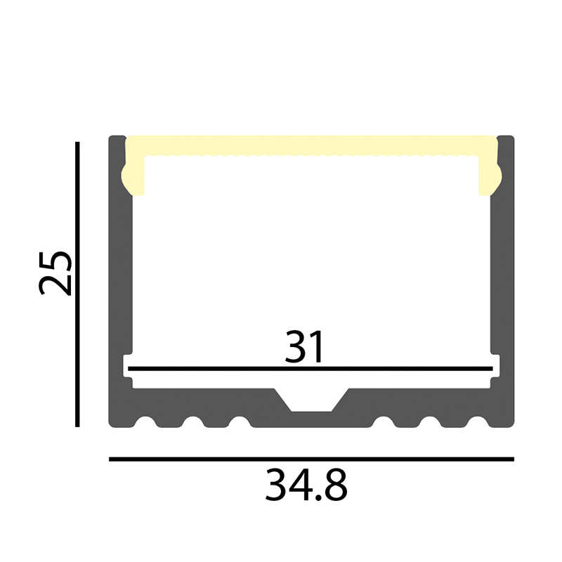 Aufbauprofil EXTRO B für LED alu eloxiert
H=25mm B=34.8mm L=4000mm - Image 2