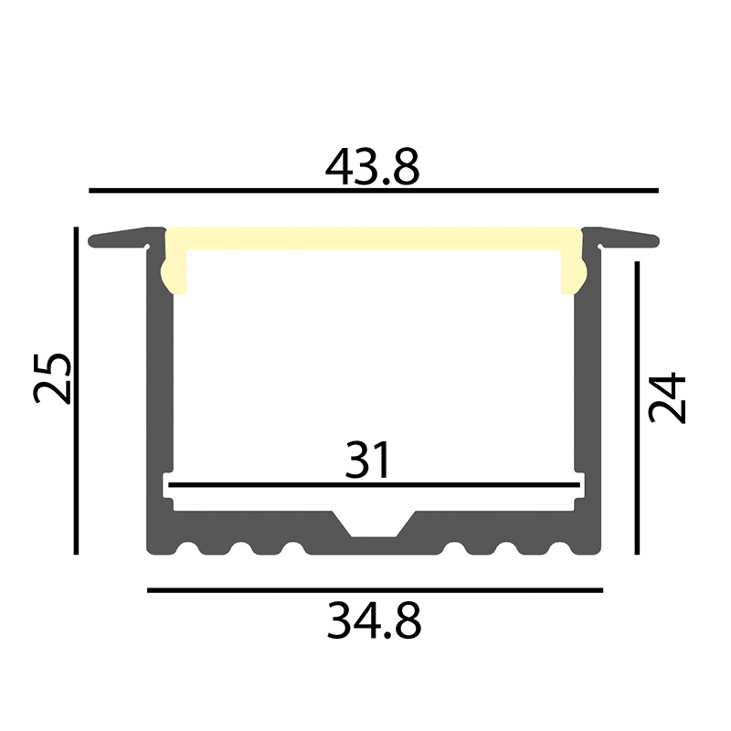 Einbauprofil INTRO B für LED alu eloxiert
B=43.8mm ohne Laschen B=34.8mm H=25mm L=4000mm - Image 2