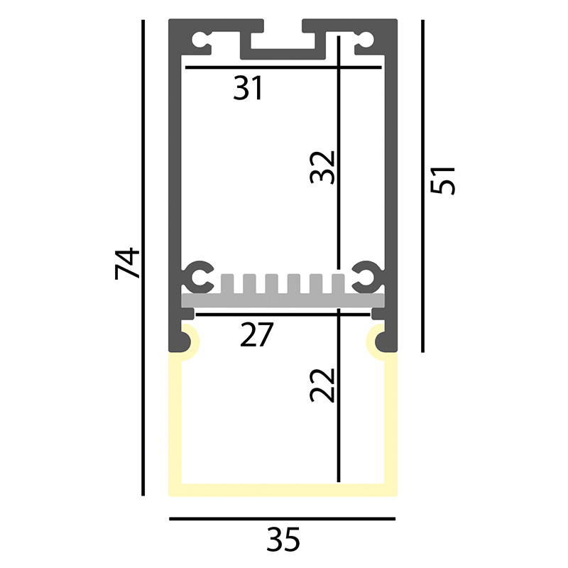 Aluprofil Cubo fü Lichtband Line QT
L=1000mm Aussen B=35mm Innen B=27mm H=51mm - Image 2