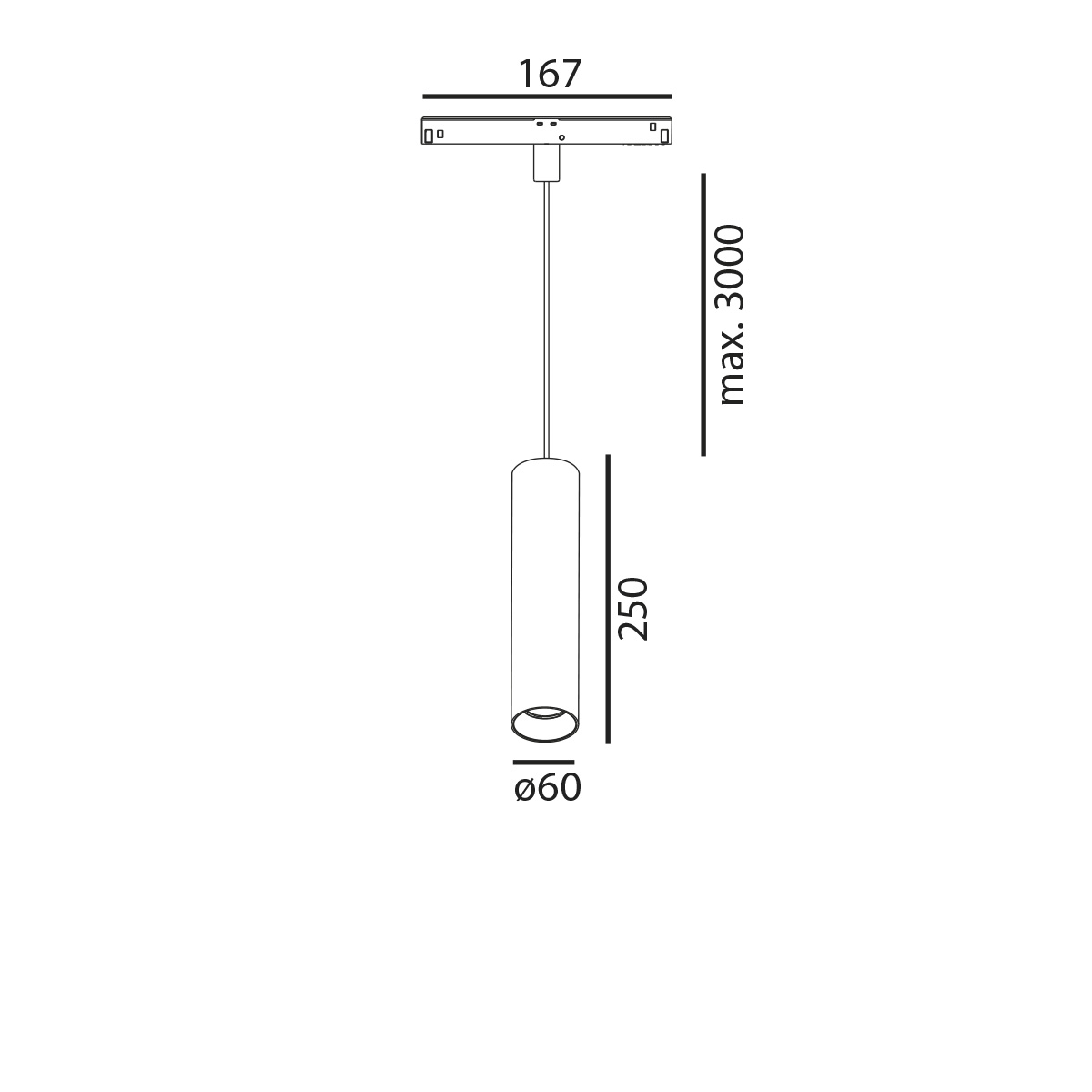 Magneto Schienenpendel Tube 625 12W gun black
DC48V 2700K 962Lm L=250 D=60 IP20 - Image 2