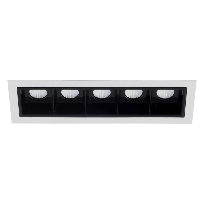 Einbaustrahler Line 5 starr LED 5x2W 3000°K weiss
700mA DC 640lm CRI90 Linse 48° / IP20