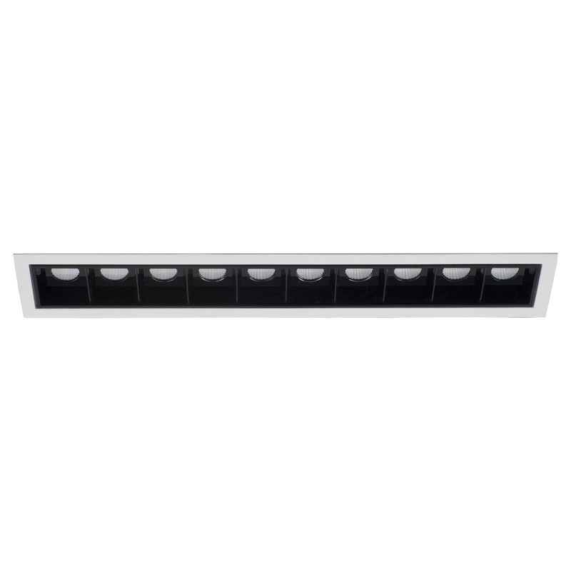 Einbaustrahler Line 10 starr LED 10x2W 3000°K weiss
700mA DC 1740lm CRI90 Linse 48°  IP20