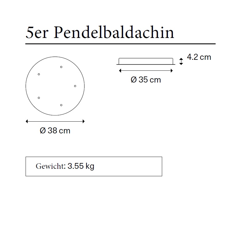 Baldachin 5 Lights Round Cluster schwarz
für 5 Einzelpendel D=38 H=4,2cm IP20