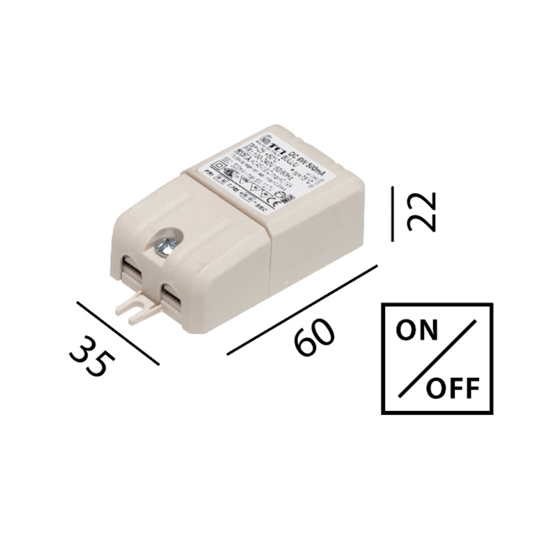 Elektr. Konverter LED DC 350mA 1-8W
100-240V L=60 B=35 H=22 IP20