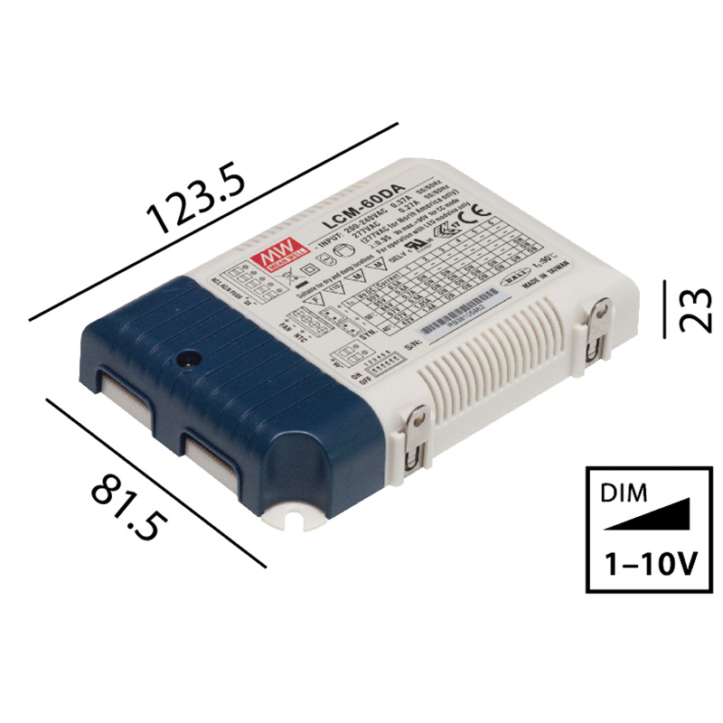 Schaltnetzgerät LCM-60 / 60W / 1-10V
180-240V / L=123.5 B=81.5 H=23
