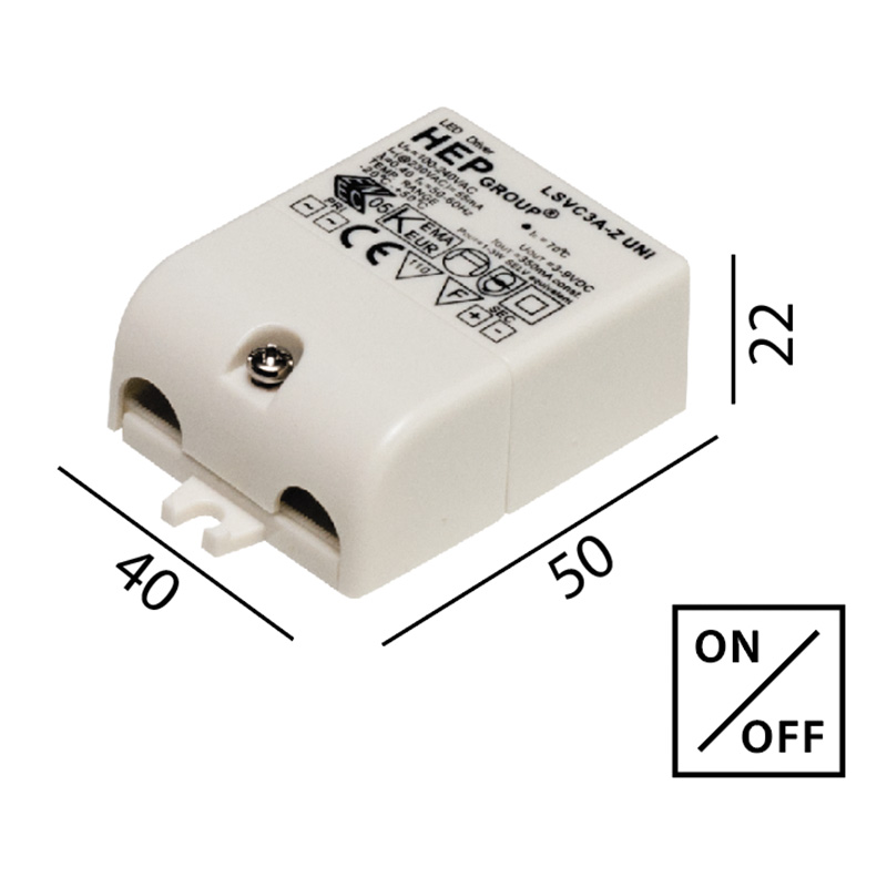 Elektronischer LED Konverter 1-3W/ 350mA DC weiss
100-230V/  1-3W / L=55 B=40H=20