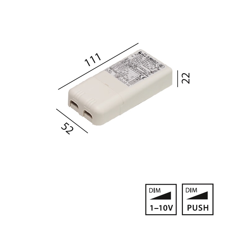Elektr. Konverter 20W Push-1-10V
220-240V L=111 B=52 H=22