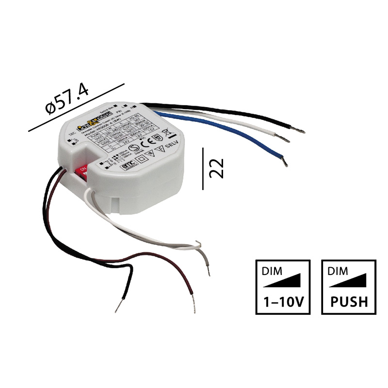 Elektr. Multi Konverter DC HY 8W 1-10V/switch-dim
220-240V / D=53  H=22  IP20