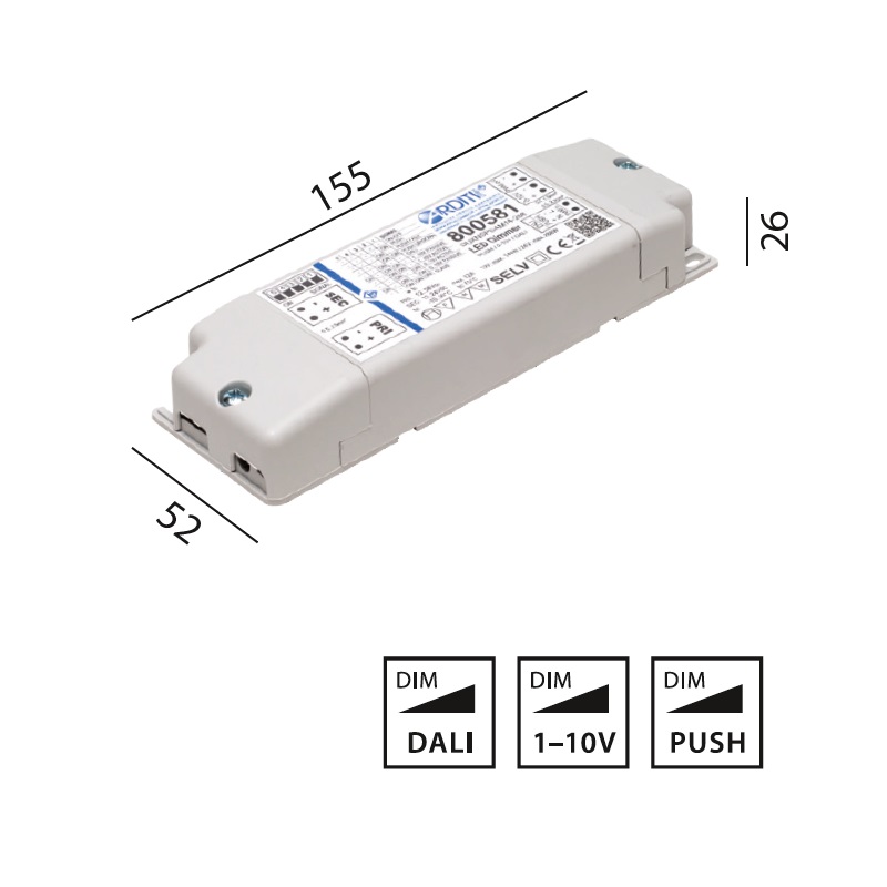 Dimmeinheit für  LED 24V 288W 
190-240V/ 12-24V max.12A DALI /1-10V / Push