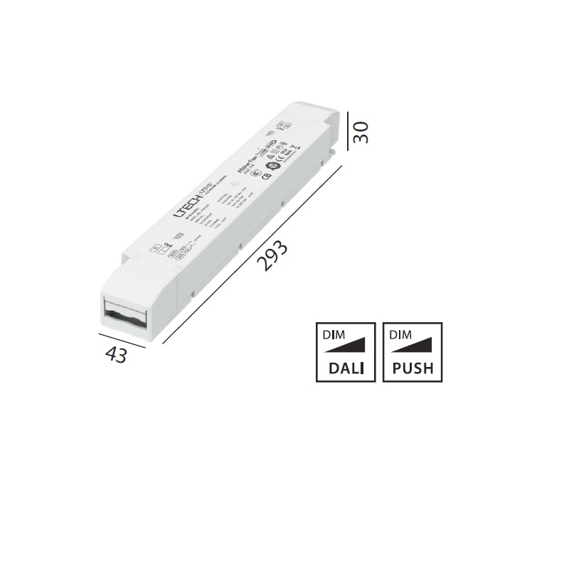 Konverter 24V LED 100W small DALI-Push DIM weiss
240V/ L=293 B=43 H=30 / IP20