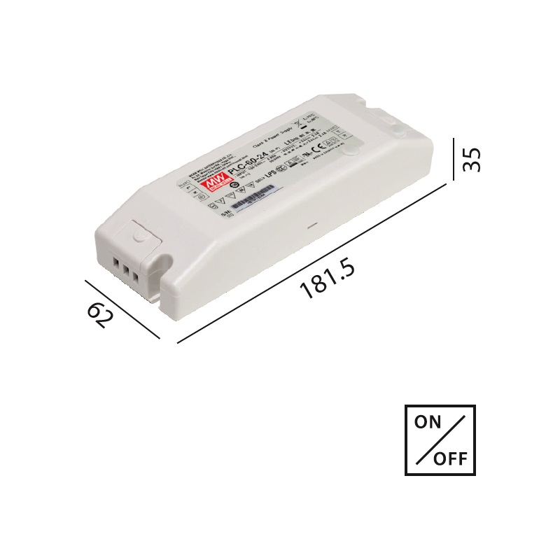 Schaltnetzteil 48V DC 60W weiss
230V/24V DC / L=181.5 B=62 H=35