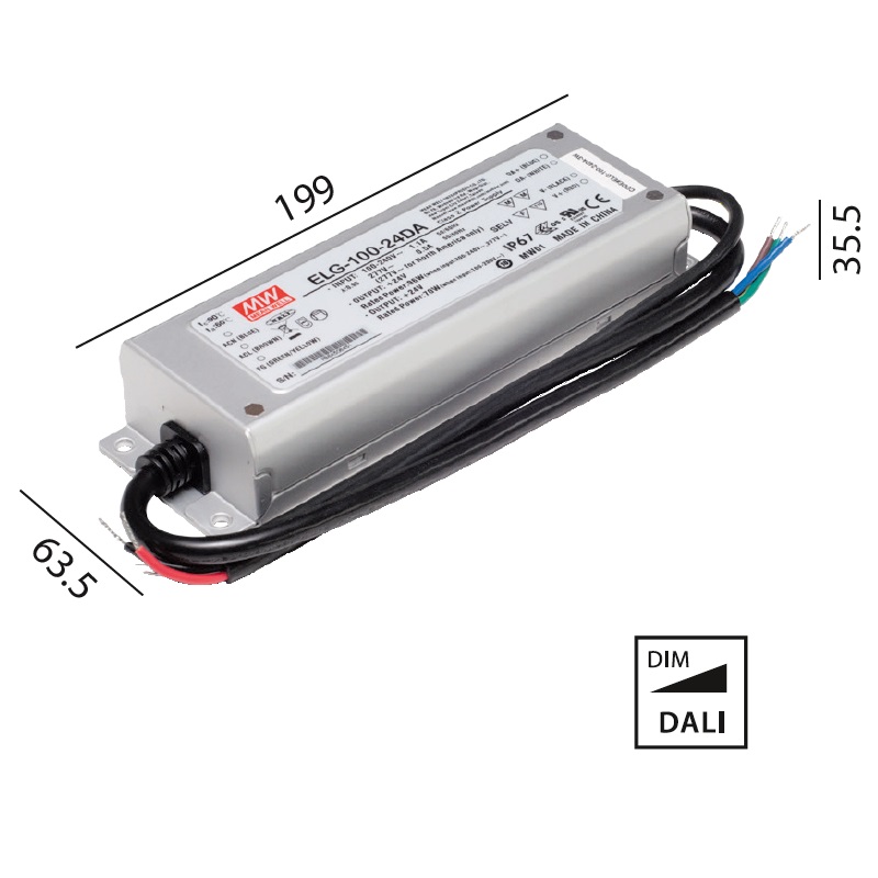 Schaltnetzteil 24V DC 100W DALI IP67
230V/24V DC / L=199 B=63.5 H=35.5mm