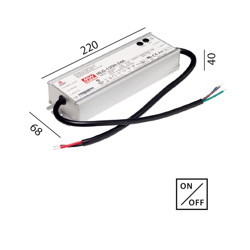 Schaltnetzteil 24V DC 120W IP67 grau
230V/24V DC / L=220 B=68 H=40