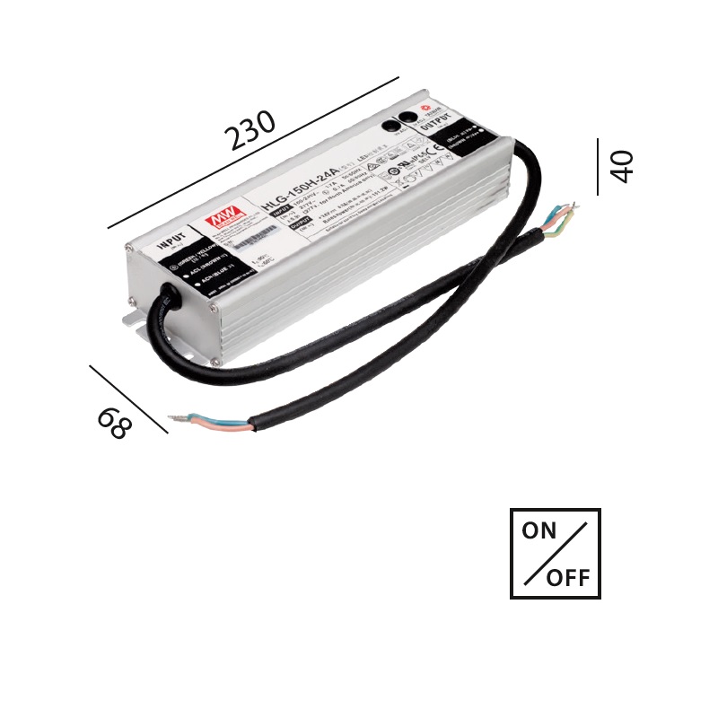 Schaltnetzteil 48V DC 150W IP67
230V/48V DC / L=230 B=68 H=40