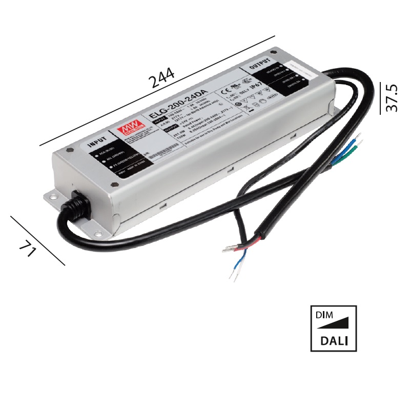 Schaltnetzteil 24V DC 200W DALI IP67
230V/24V DC / L=244 B=71 H=37.5