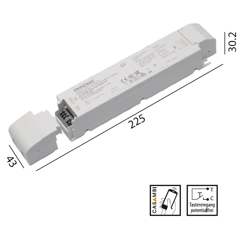 Konverter LCA 24V 60W Casambi-switch-Dim weiss
230-240V/ L=225 x 43 x 30.2mm / IP20