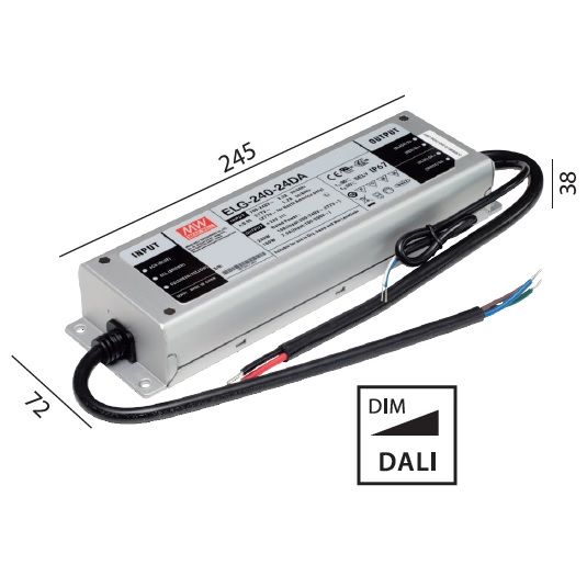 Schaltnetzteil 24V DC 240W DALI IP67
230V/24V DC / L=244 B=71 H=37.5