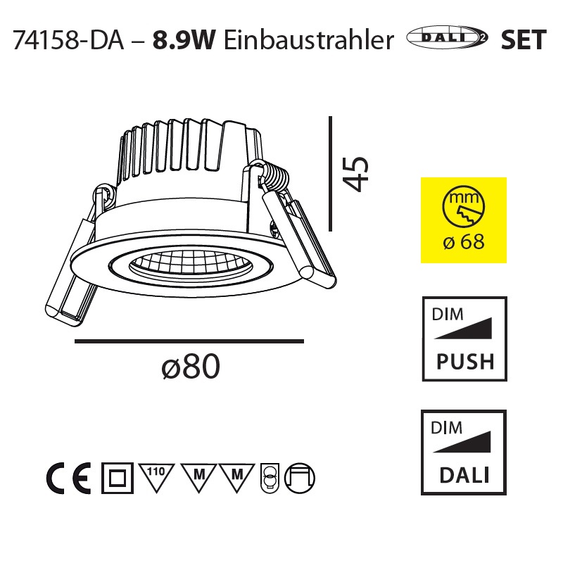 Einbaustrahler SET 9W D=80 36° schwarz matt
240V /DC 3000K 500mA 1011lm CRI90 / IP44 - Image 2