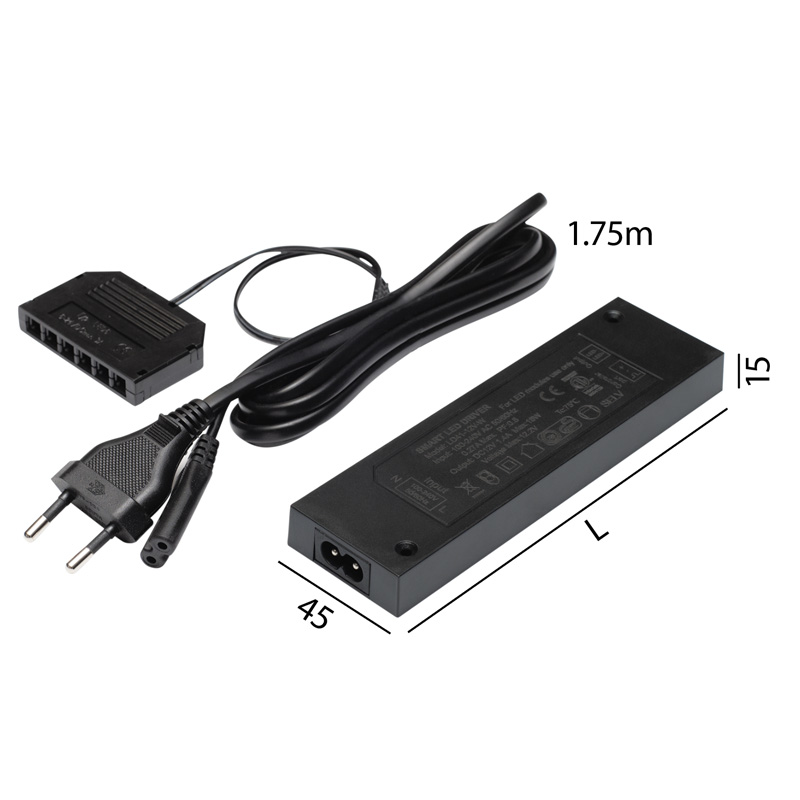 Konverter 12V/DC 18W mit 6fach-Verteiler weiss
240V / 12V-DC 05.A L=149mm B=43mm H=14