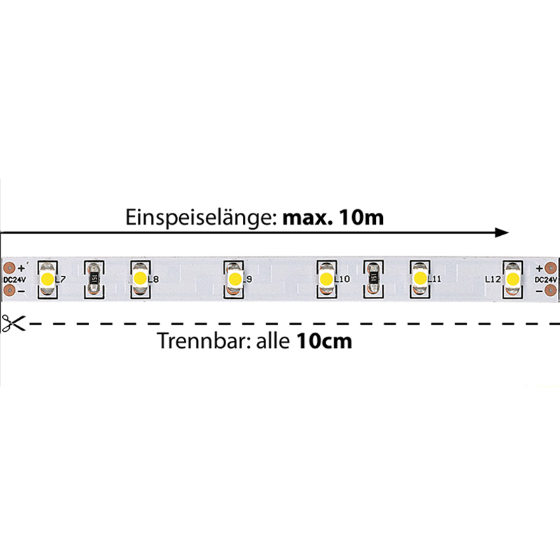 LED-Strip Flex 24V 4.8W/m warmweiss
230V 24V SMD 3000K 325lm/m B=8mm  H=3mm