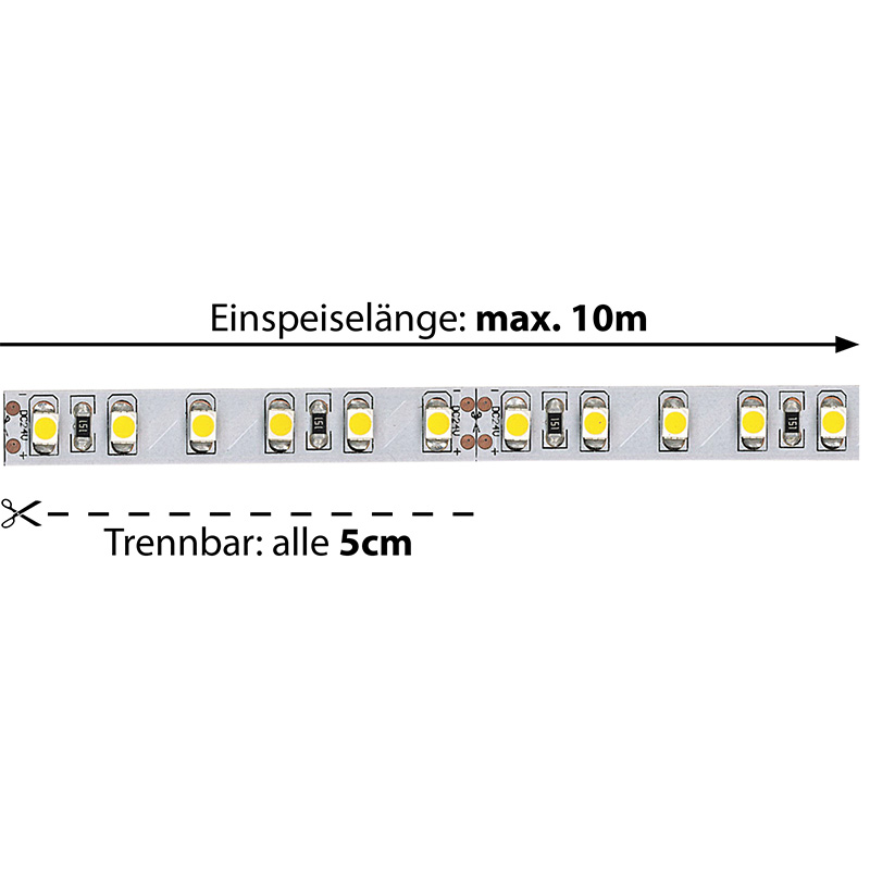 LED-Strip Flex 24V 9.6W/m warmweiss IP67
24V SMD 3000K 645lm/m B=8mm  H=3mm