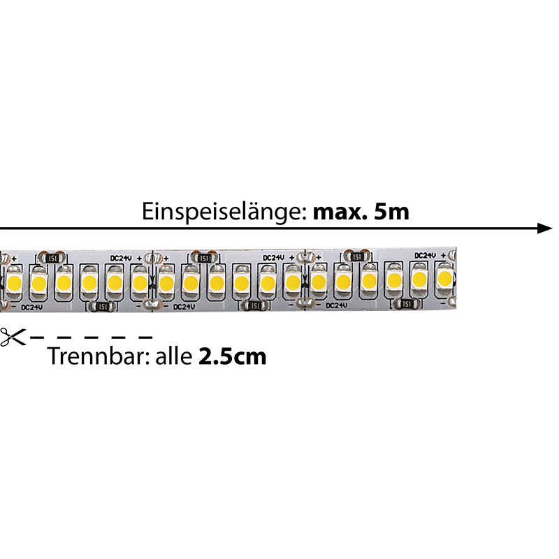 LED-Strip Flex 24V 19.2W/m warmweiss
24V SMD 3000K 1224lm/m B=10mm  H=3mm