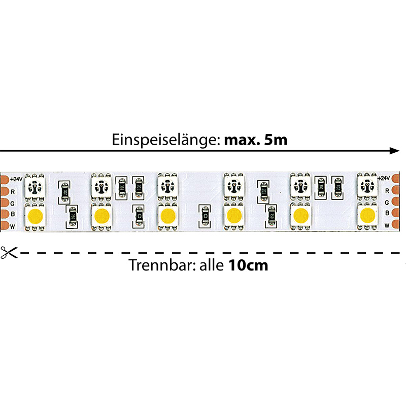 LED-Strip Flex 3M 24V 28.8W/m 120° RGBW
230V/24V/ SMD LED B=16mm  H=3mm