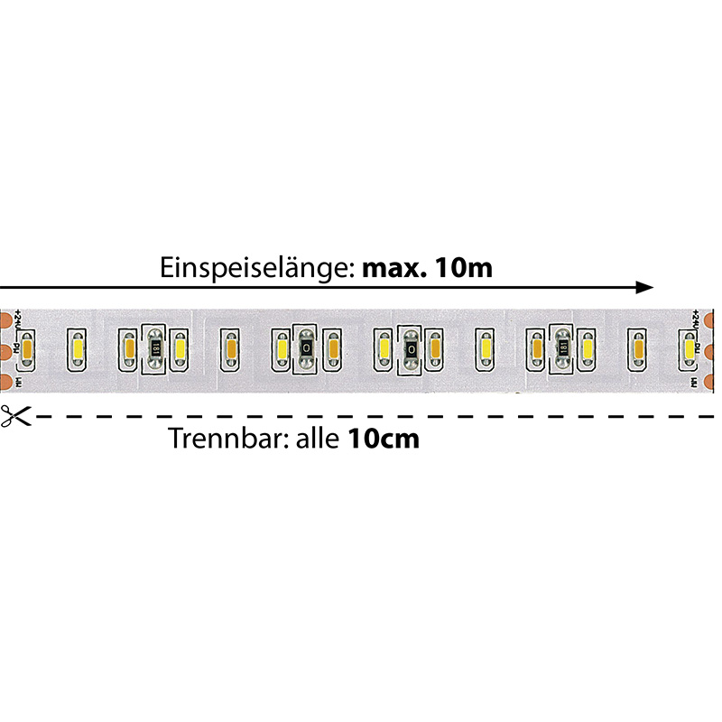 LED-Strip 24V 14W/m  2700-6000K 120° variabel
24V SMD 574-690lm/m B=12mm H=1mm