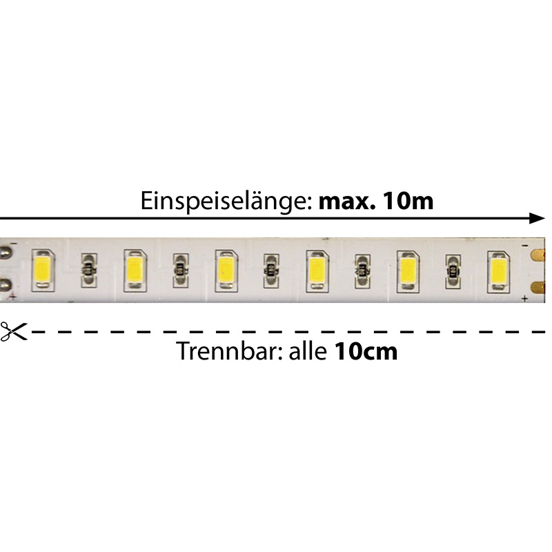 LED-Strip Flex 24V 18W/m 120° warmweiss
24V SMD 2700K 1212lm/m B=10mm H=2mm