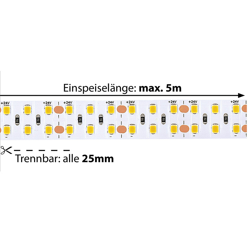 LED-Strip Flex  48W/m CRI90 120° warmweiss
24VDC 3000°K 3392lm/m B=16mm H=2mm