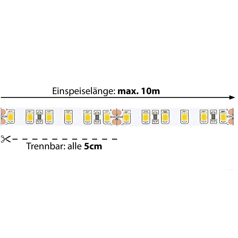 LED-Strip Flex 24V 14.4W/m fine120° warmweiss
24V SMD 2700K 1222lm/m CRI90 / B=8mm H=2mm