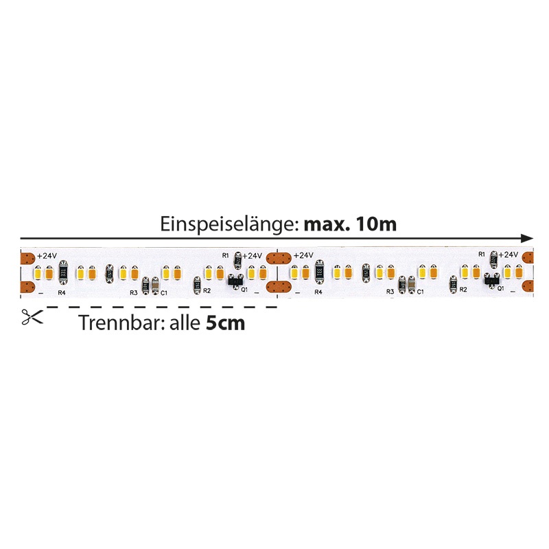 LED-Strip Flex 20W/m 1800-3000K 120° variabel
24V SMD 1459Lm/m B=10mm H=2mm L=1m