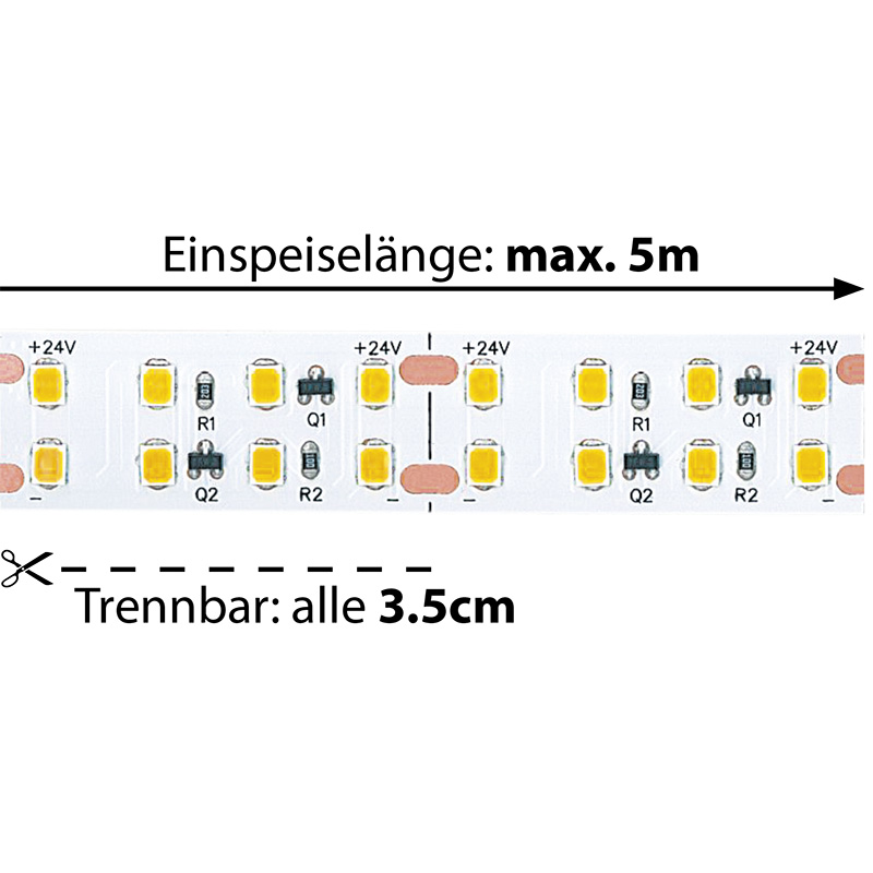 LED-Strip Flex 24V 40W/m fine120° warmweiss
24V SMD 3000K 4737lm/m CRI90 / B=15mm H=2mm