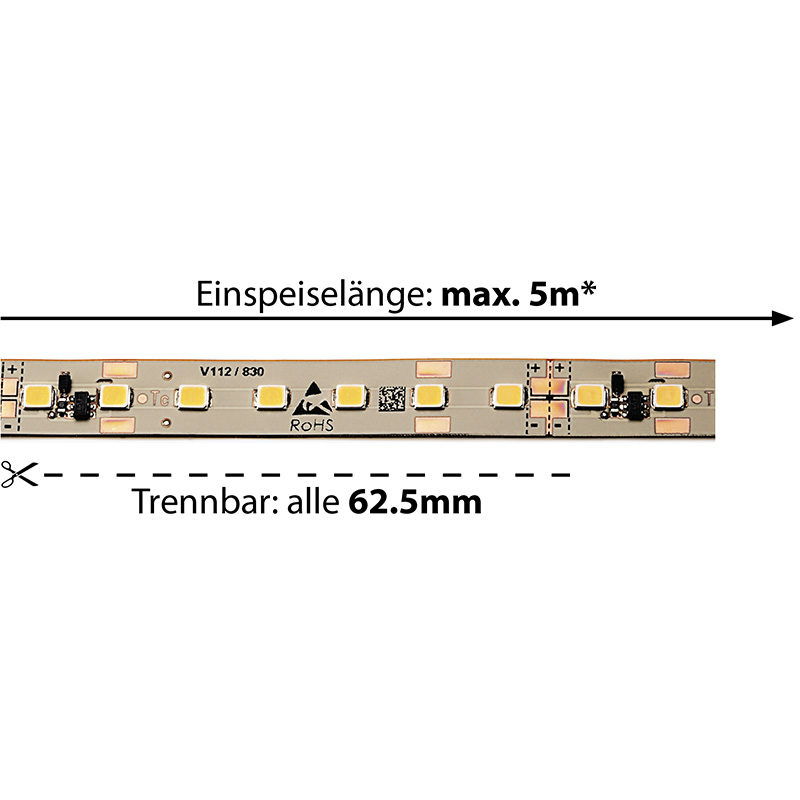 LED-Strip Prime-Flex 24V 14.2W/m 120° warmweiss
24V SMD 2700K 1710lm/m CR90 B=9.5mm H=1mm