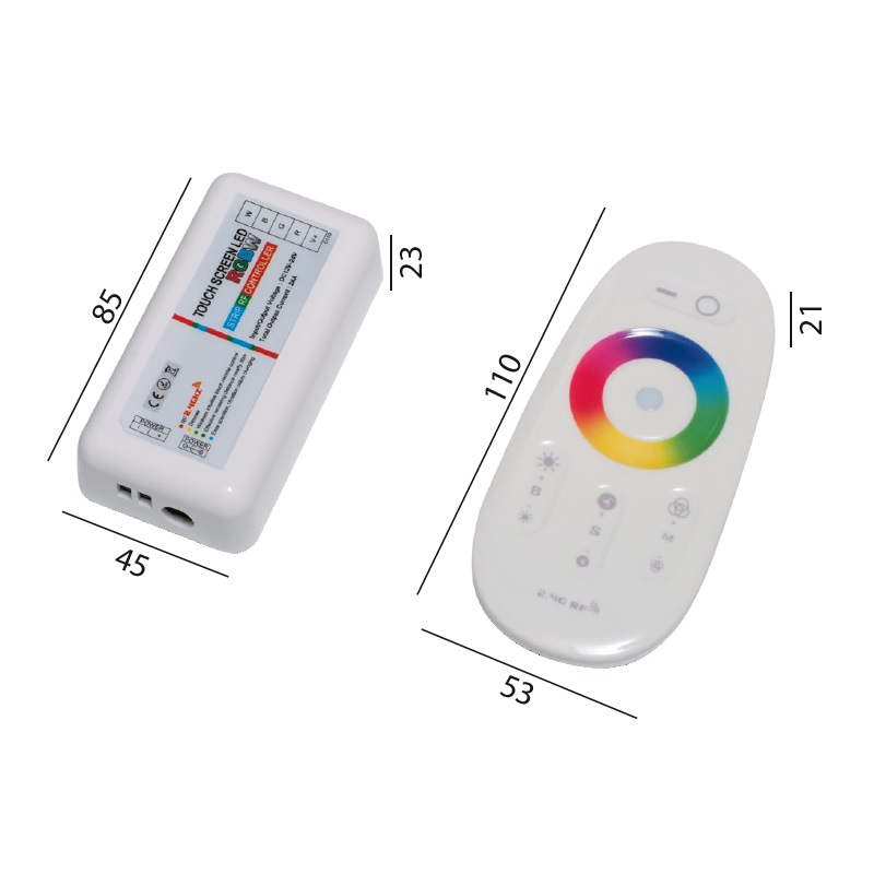 LED Kontroller  RBGW 144W mit Fernbedienung weiss 
DC 12V-24V / 4 Kanäle