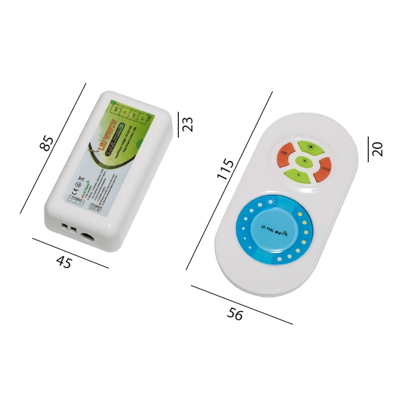 LED Kontroller ww-cw  288W mit Fernbedienung weiss
DC 12V-24V / 1 Kanal