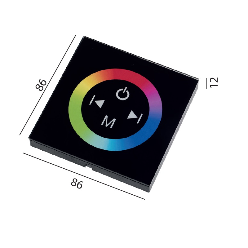 Wand-Fernbedienung RGB LED 288W schwarz
DC 12V-24V L=86 x 86 T=12mm AS=58x66mm ET=45mm