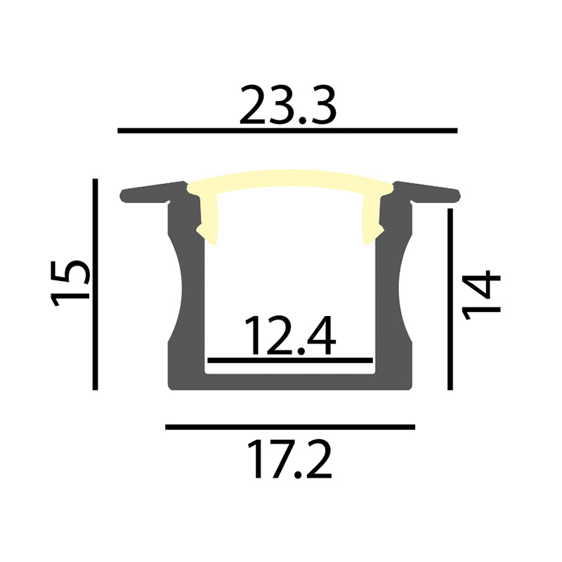 Einbauprofil INTRO 15 für LED alu eloxiert
B=23.3mm ohne Laschen B=17.2mm H=15.3mm L=4000 - Image 2