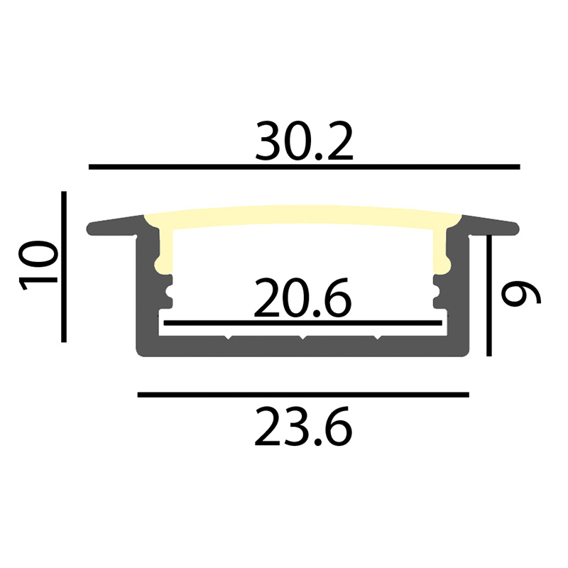 Einbauprofil Intro W für LED alu eloxiert
B=30.2mm ohne Laschen B=23.6mm H=10mm L=1000mm - Image 2