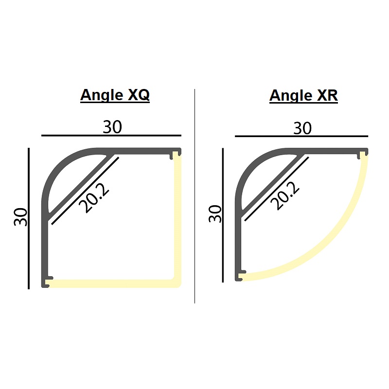 Aufbaueckprofil rund Angle XQ/XR für LED alu eloxiert
B=30mm H=30mm L=3000mm - Image 2