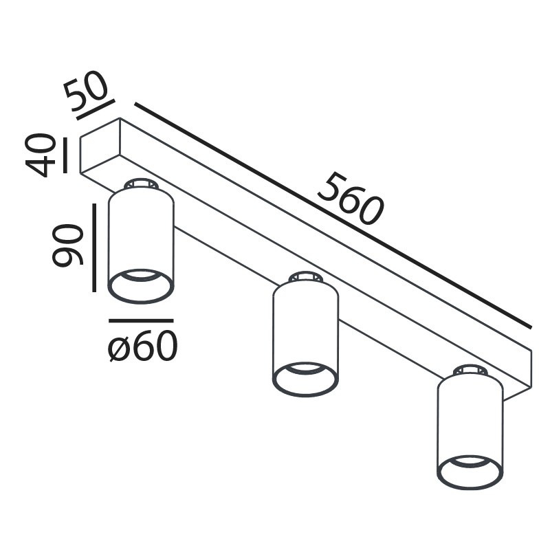 Deckenstrahler Minitube Line 3 Led 3x9.2W schwarz
240V/3x863lm CRI90 2700K L=560 H=148 - Image 2
