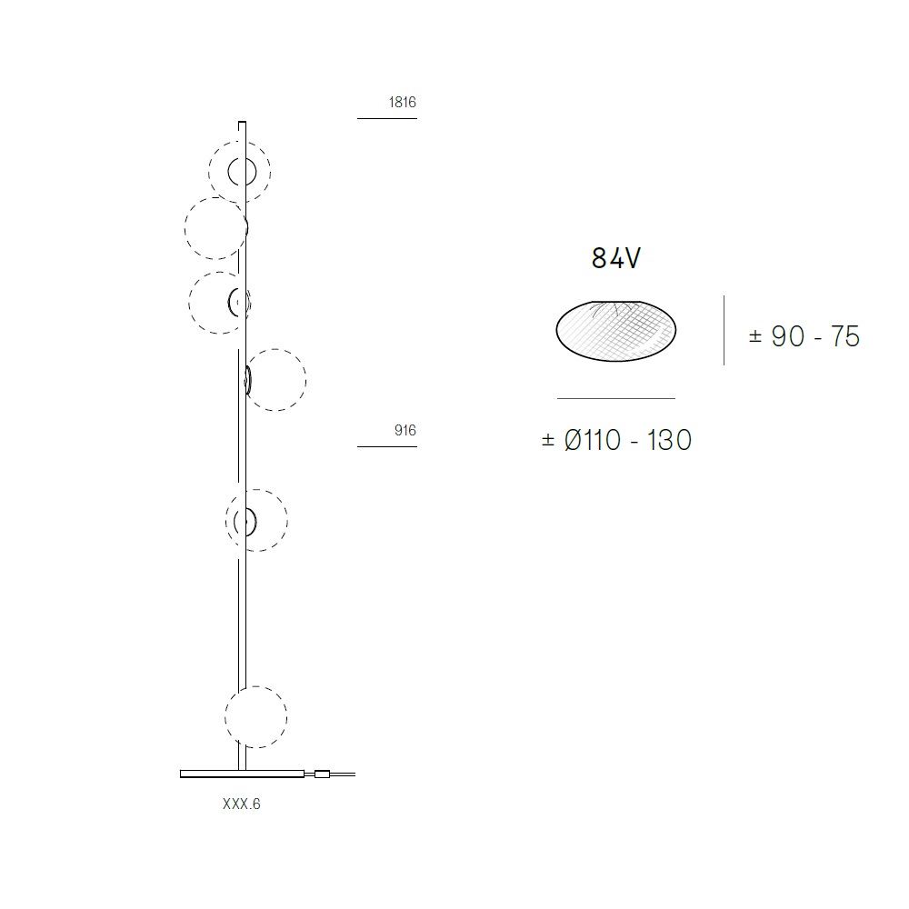 Stehleuchte 84.6V Floor Messing- Glas kupferfarbig
230V / 6W 2700K H=1.8m D=130mm / IP20 - Image 2