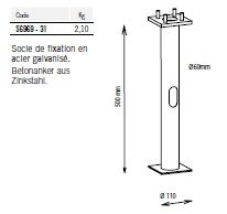 Erdanker für Pollerleuchte Gothik 110
Sockel aus Zinkstahl L=500mm D=60mm