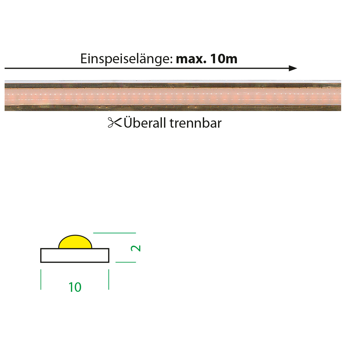 COB-Strip Flex 3M 24V 3000K Led 15W/m 10mm
230V/24V COB LED 1200lm/m B=10mm H=2mm