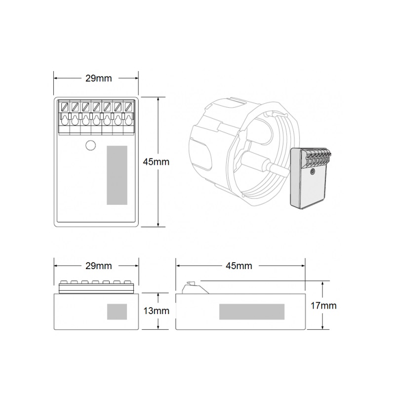 Casambi Mini UP-Funk-Sender für Einbau 4Kanal
240V/ L=45 B=29mm H=13 / IP20 - Image 2