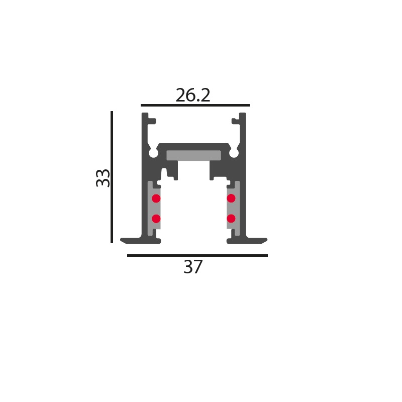 Einbaustromschiene Magneto mini 48V L=1m schwarz
DC 48V/ B=37 H=33 IB=26.2mm IP20 - Image 2