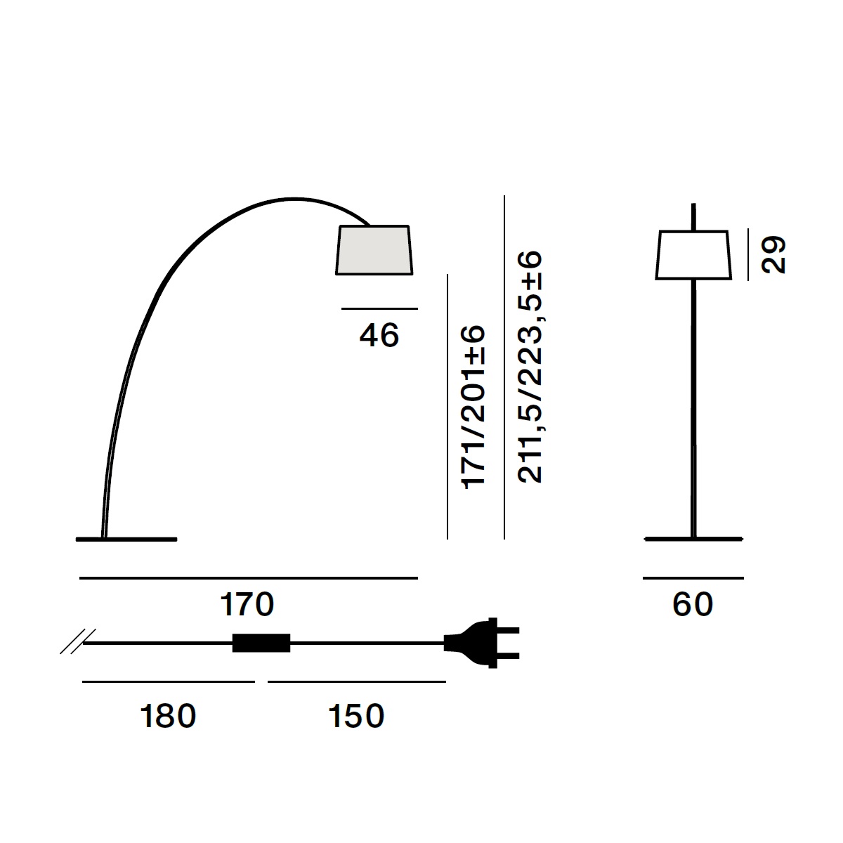 Steh- BogenleuchteTwiggy Led 28W schwarz matt
240V/ 2700K 3840lm Schirm D=46cm H=29/ IP20 - Image 2